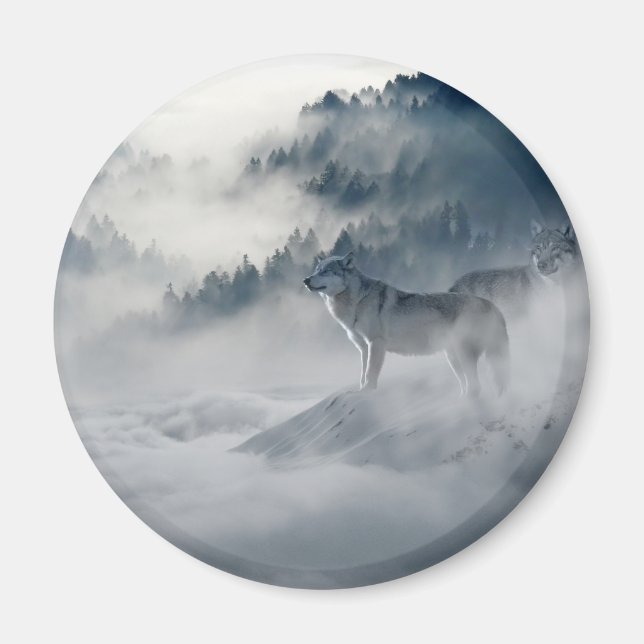 Íman Lobos Majestosos na Floresta Mista (Frente)