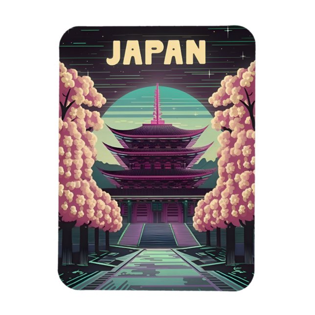 Íman LoFi Vaporwave Retro 80s - Sakura do Templo Japonê (Vertical)
