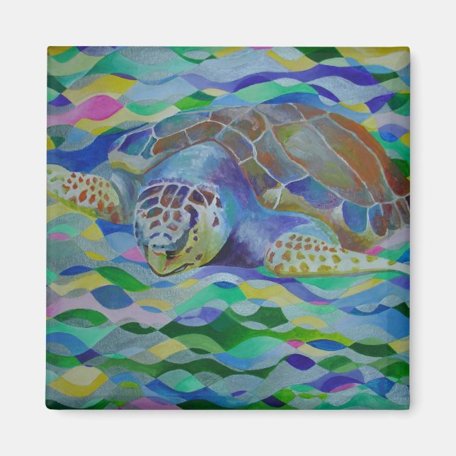 Íman Loggerhead Turtle Colorida Art (Frente)
