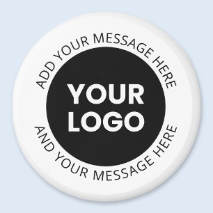 Íman Logotipo comercial e texto editável Branco e Preto