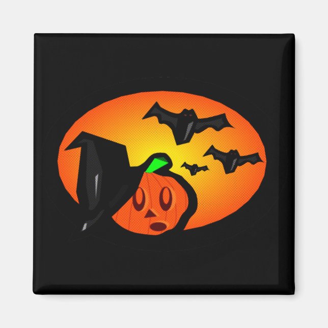 Íman Logotipo de Meio-Tom Laranja Jack Pumpkin e Bats (Frente)