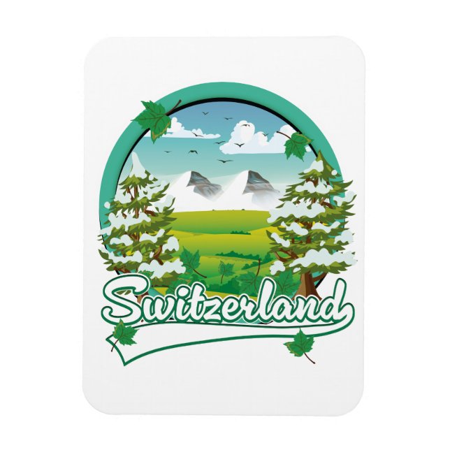 Íman logotipo de viagem retrô da Suíça (Vertical)