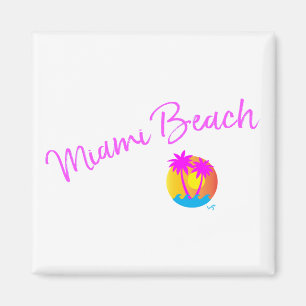 Íman Logotipo Miami-Praia-Sol-palms-rosa