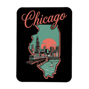 Íman Logotipo Minimalista da Cidade de Chicago Illinois