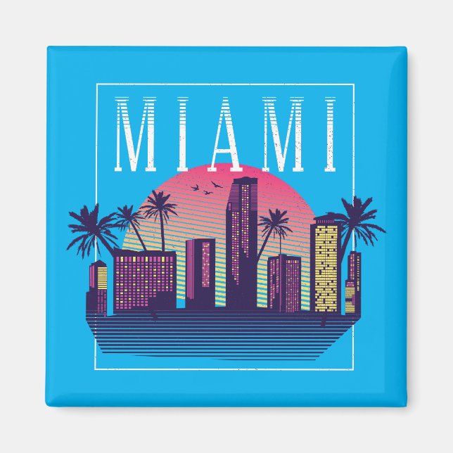 Íman Logotipo Retro da Cidade na moda Miami Florida (Frente)