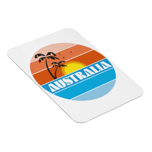 Íman logotipo retrô do pôr do sol australiano dos anos 