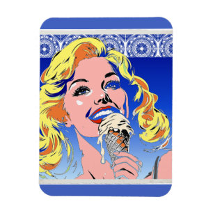 Íman Loira Comendo Sorvete Colorido Estilo Pop Art dos 