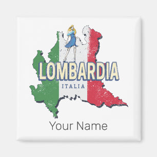 Íman Lombardia Itália Retro Região Mapa Vintage Souveni