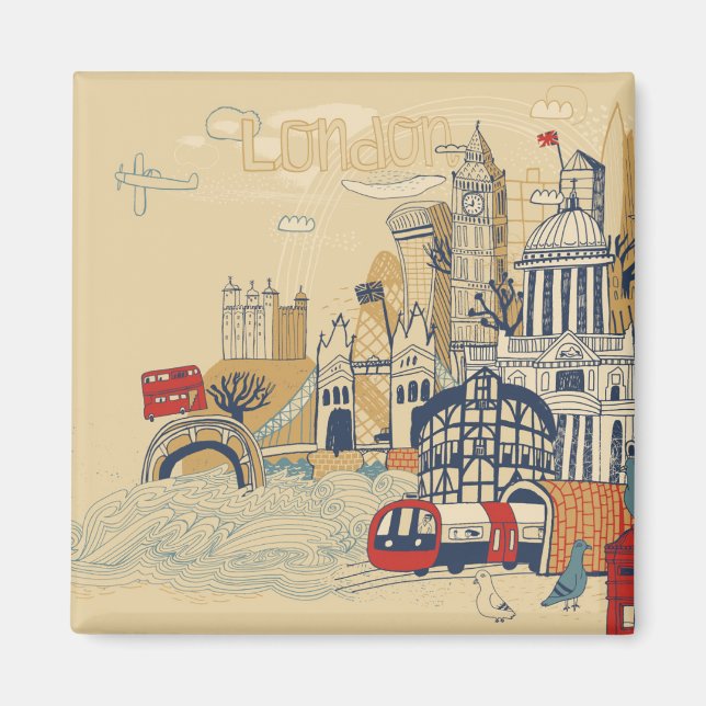 Íman London Doodle Scene (Frente)