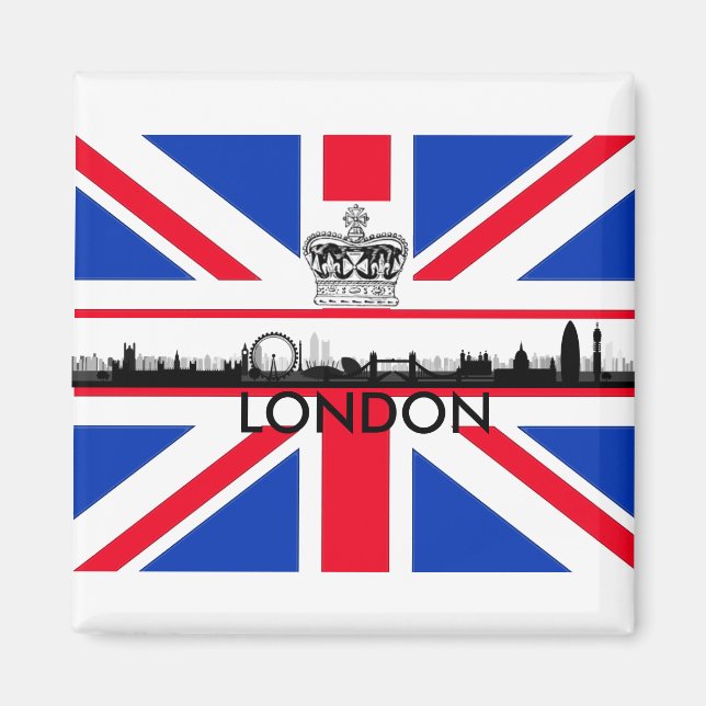 Íman London England City Skyline Union Jack Flag Magnet (Frente)