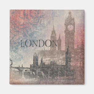 Íman Londres com vintage vermelho e azul do parlamento