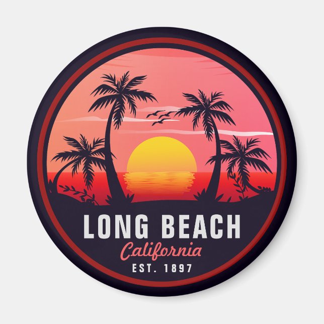 Íman Long Beach California Retro Sunset Souvenirs 80s (Frente)