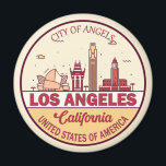 Íman Los Angeles California City Skyline Emblem<br><div class="desc">Design de arte colorida de Los Angeles com monumentos e marcos da cidade da Califórnia.</div>