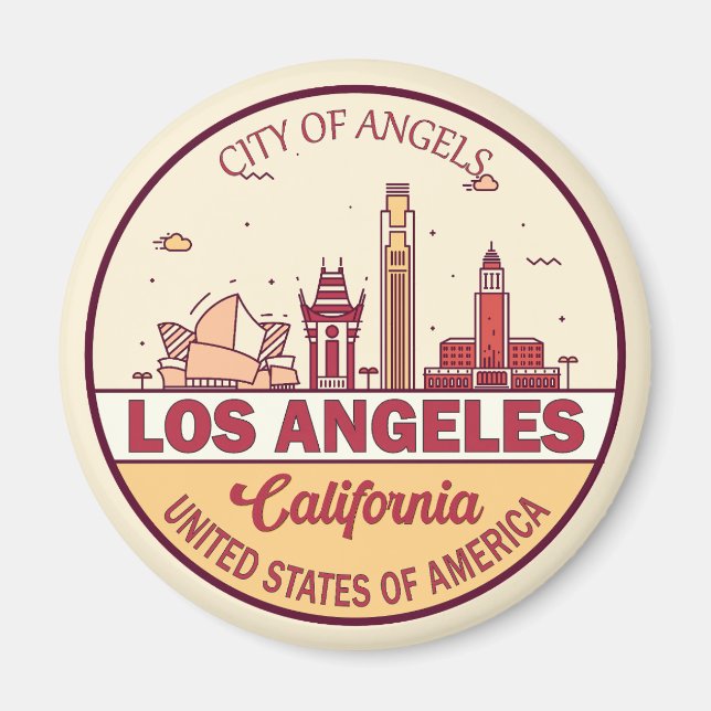 Íman Los Angeles California City Skyline Emblem (Frente)