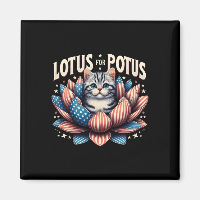 Íman Lotus For Potus USA Flag Cat Lovers Kamala Harris (Frente)