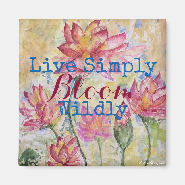 Íman Lotus Watercolor Rosa Live Simplesmente Magnet (Frente)