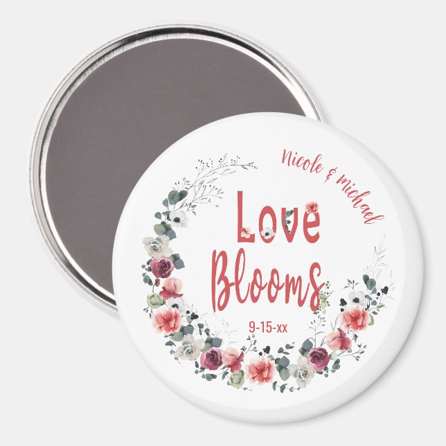 Íman Love Blooms Personalizado Noiva Noiva Casada (Front/Back)