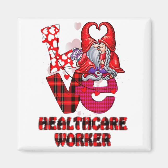 Íman Love Gnome Healthcare Worker Valentines Day Heart  (Frente)