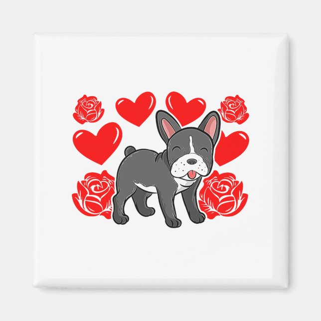 Íman Love Heart Valentines Day Roses French Bulldog Bo  (Frente)