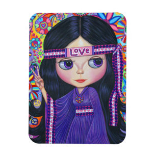 Íman Love Hippie Girl Sinal de Paz Cute Big Eye