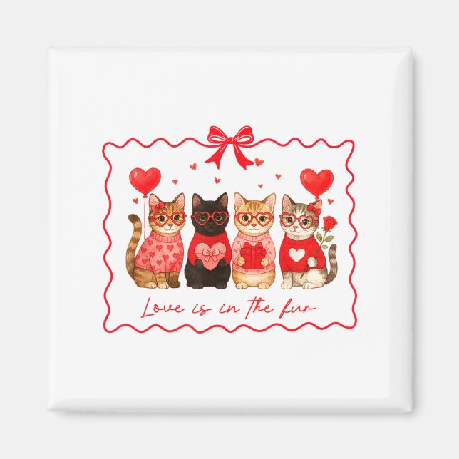 Íman Love Is In The Fur Cat Lovers Valentines Cute Cats (Frente)