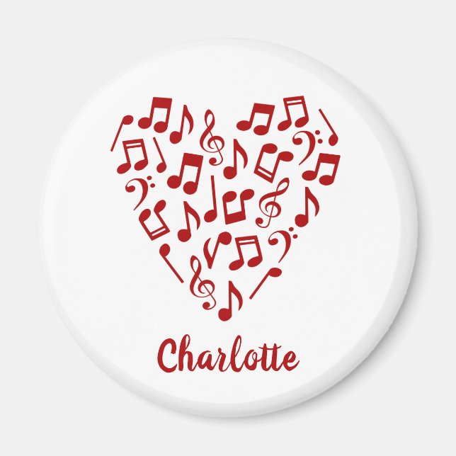 Íman Love Music Heart of Red Music Notes with Name (Frente)