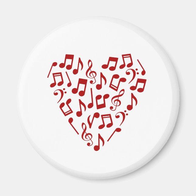Íman Love Music Red Music Notes Heart Magnet (Frente)