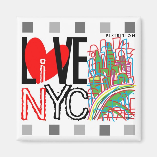 Íman Love NYC & Live In NYC Square Magnet (Frente)