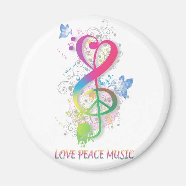 Íman Love Peace Music Splatter espirra flores aves (Frente)