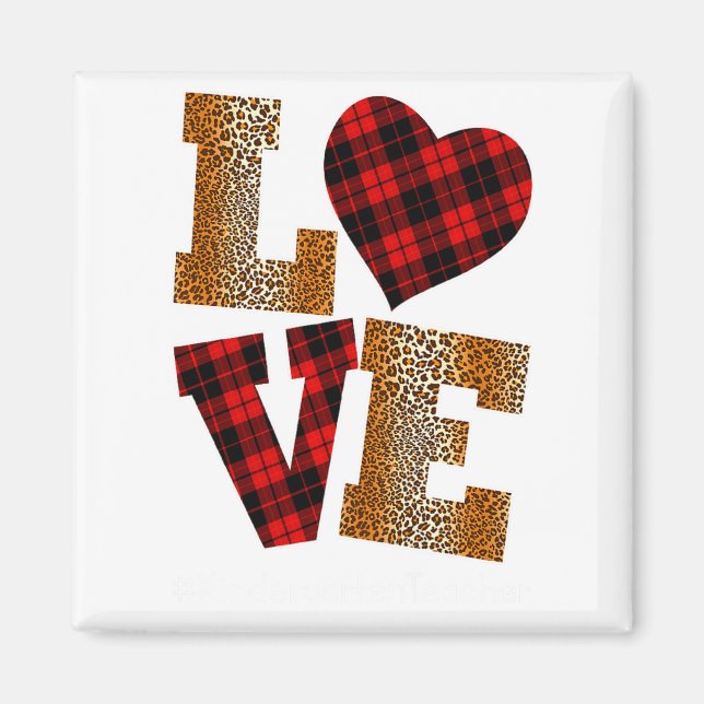 Íman Love Plaid Red Leopard Kindergarten Teacher Valent (Frente)