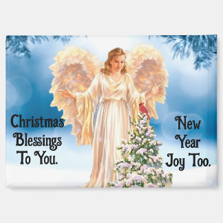 Íman Lovely Angel With Tree Christmas Magnet