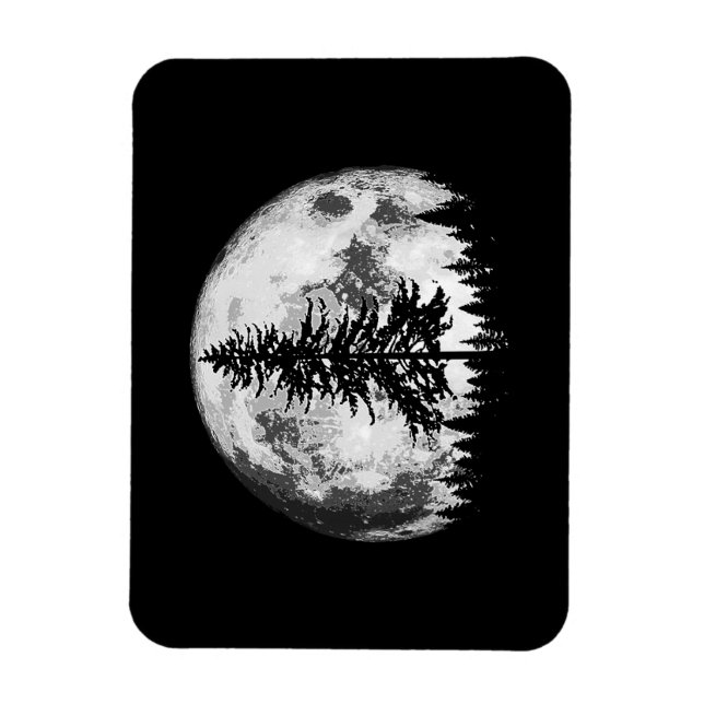 Íman Lua cheia retrorada e árvore de pinheiro minimalis (Vertical)