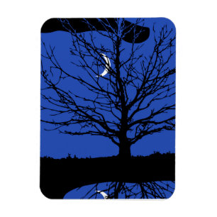 Íman Lua com árvore, azul cobalto, preto e branco