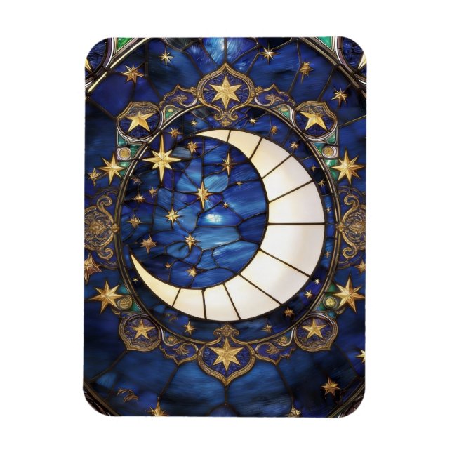 Íman Lua Crescente Celestial Ornada com Vitral (Vertical)