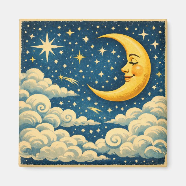Íman Lua Crescente Vintage Céu Noturno (Frente)