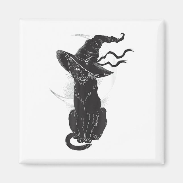 Íman Lua de Chapéu de Bruxa Negra do Halloween (Frente)