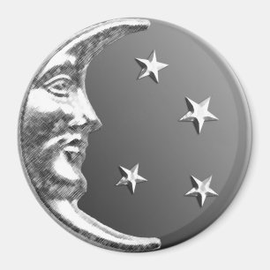 Íman Lua do art deco e estrelas - cinza/cinzas e prata