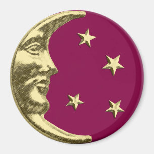 Íman Lua e Estrelas Art Déco - Borgonha e Dourado