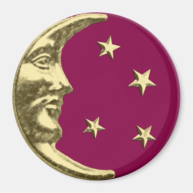 Íman Lua e Estrelas Art Déco - Borgonha e Dourado (Frente)