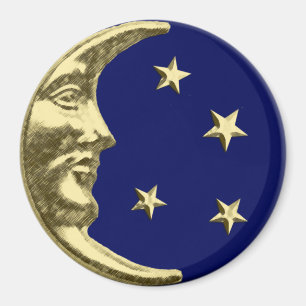 Íman Lua e estrelas do art deco - azuis marinhos e ouro