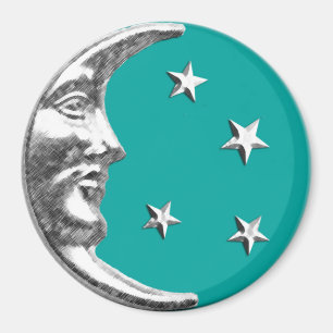 Íman Lua e estrelas do art deco - turquesa & prata