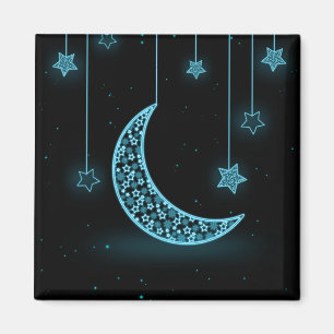 Íman Lua e Estrelas do Crescente Azul e Negro