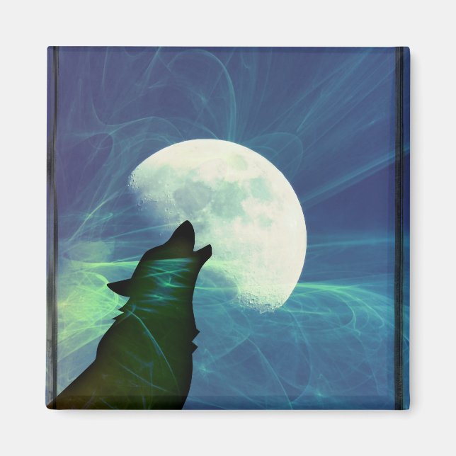 Íman Lua Mística do Lobo Quadrado Ímã (Frente)