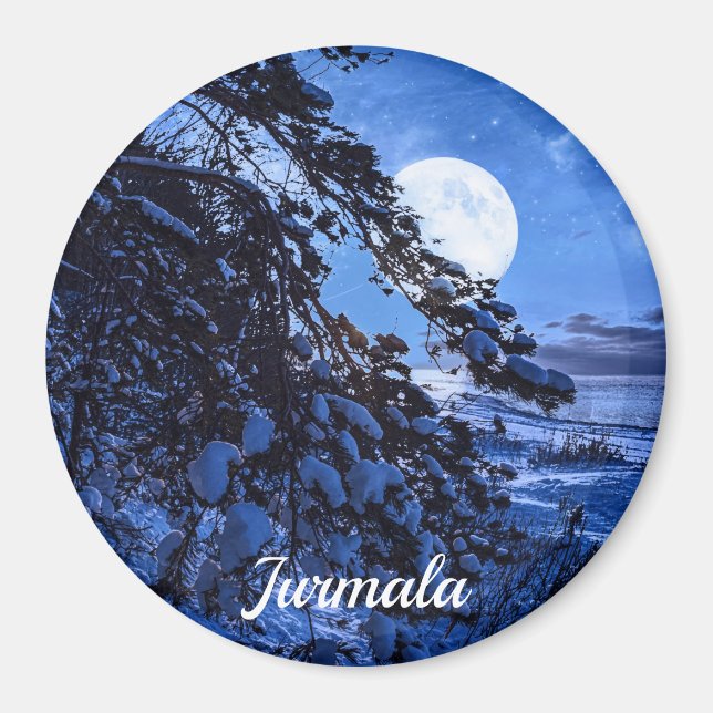 Íman Lua sobre abetos de neve e costa marítima em mães  (Frente)