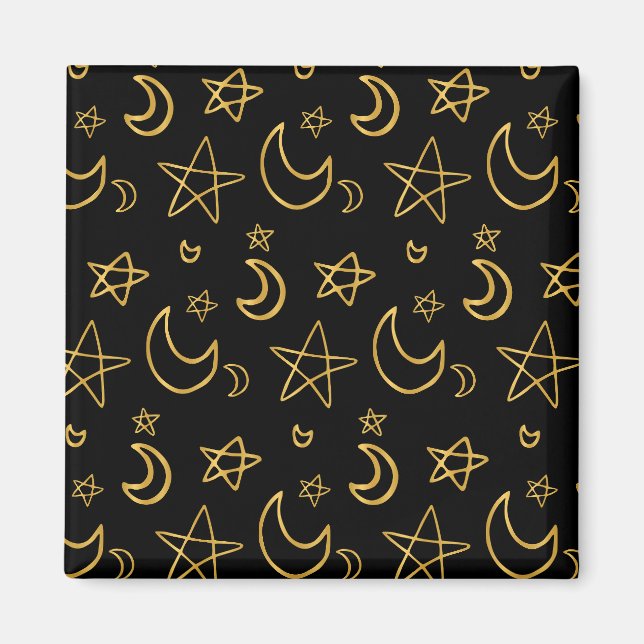 Íman Luas e estrelas Dourado padrão (Frente)
