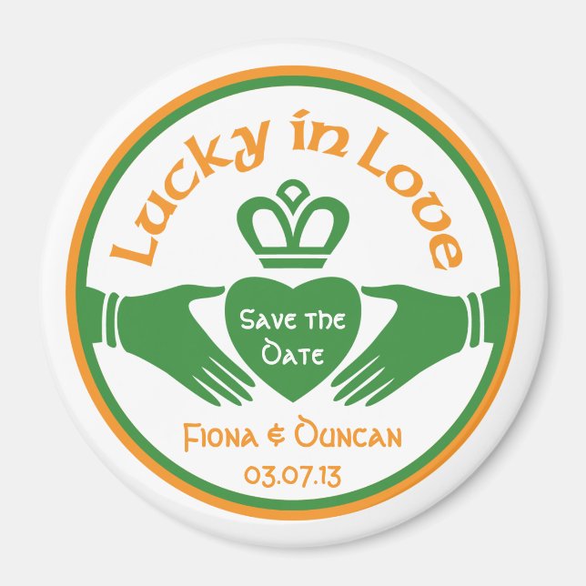 Íman Lucky in Love Irish Weding the Date Magnet (Frente)