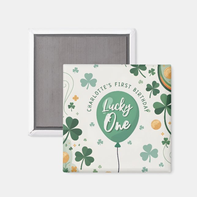 Íman Lucky One 1st Birthday St Patricks Day Clover (Front/Back)