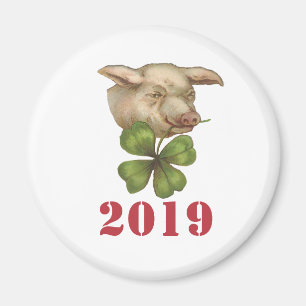 Íman Lucky Pig com Clover na Boca - Ano do Porco