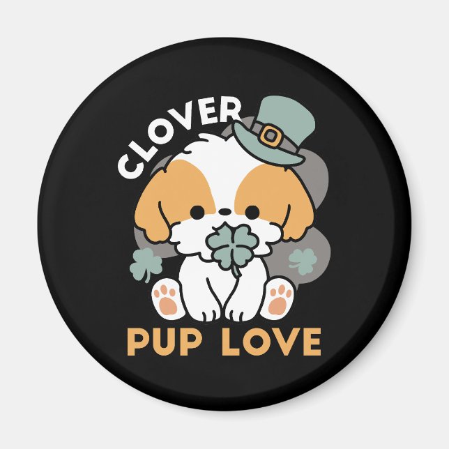 Íman Lucky Pup com Clover - Rua. Presente no Dia de Pat (Frente)