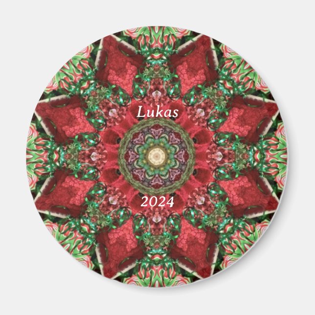 Íman LUKAS 2024 ~ Caleidoscópio vermelho, verde e amare (Frente)